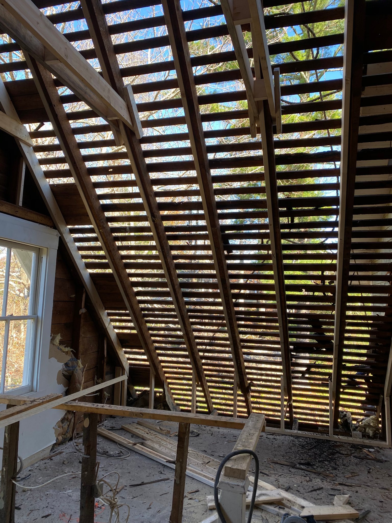 Roof structure — open to the sky during rebuild